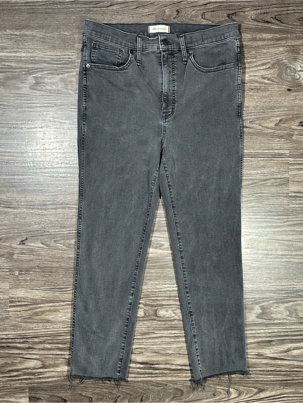 MADEWELL Black Wash Gray STOVETOP High Waist Raw Hem Cropped Jeans 31